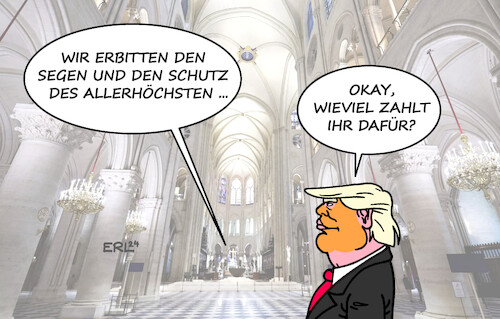 Cartoon: Notre Dame (medium) by Erl tagged politik,notre,dame,paris,brand,renovierung,wiedereröffnung,gast,trump,schutz,nato,eu,ukraine,geld,karikatur,erl,politik,notre,dame,paris,brand,renovierung,wiedereröffnung,gast,trump,schutz,nato,eu,ukraine,geld,karikatur,erl