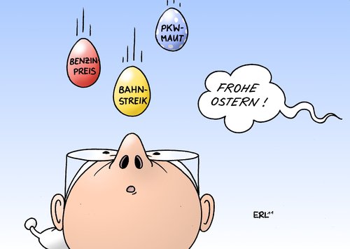 Cartoon: Ostereier (medium) by Erl tagged ostern,ei,osterei,benzinpreis,streik,lokführer,bahn,privatbahn,pkw,maut,ostern,ei,benzinpreis,streik,lokführer,bahn,privatbahn,pkw,maut