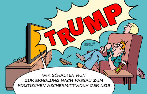 Cartoon: Politischer Aschermittwoch (medium) by Erl tagged politik,usa,trump,zerstörung,demokratie,weltordnung,erholung,politischer,aschermittwoch,csu,karikatur,erl,politik,usa,trump,zerstörung,demokratie,weltordnung,erholung,politischer,aschermittwoch,csu,karikatur,erl