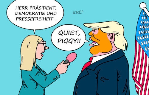 Cartoon: Pressefreiheit (medium) by Erl tagged politik,demokratie,pressefreiheit,gefahr,rechtspopulismus,rechtsextremismus,autokratie,diktatur,usa,trump,journalismus,journalistin,quiet,piggy,karikatur,erl,politik,demokratie,pressefreiheit,gefahr,rechtspopulismus,rechtsextremismus,autokratie,diktatur,usa,trump,journalismus,journalistin,quiet,piggy,karikatur,erl