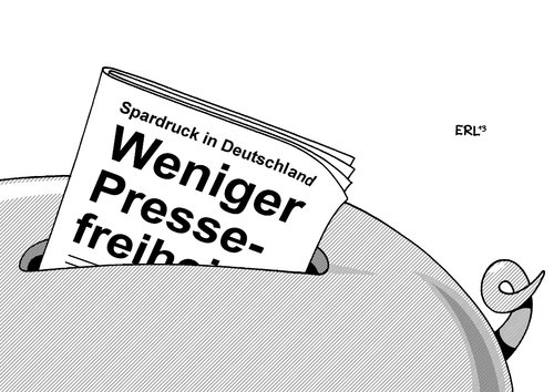 Cartoon: Pressefreiheit Spardruck (medium) by Erl tagged presse,pressefreiheit,rangliste,deutschland,vielfalt,schwindend,spardruck,sparen,sparkurs,einsparungen
