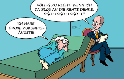 Cartoon: Psychotherapeut Merz (medium) by Erl tagged politik,bundeskanzler,merz,kommunikation,bürgerinnen,bürger,angst,pessimismus,rente,arbeit,psychoanalyse,michel,karikatur,erl,politik,bundeskanzler,merz,kommunikation,bürgerinnen,bürger,angst,pessimismus,rente,arbeit,psychoanalyse,michel,karikatur,erl