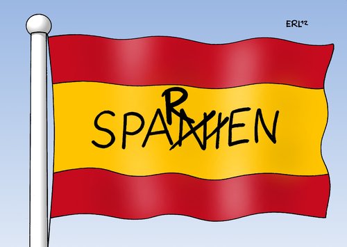 Cartoon: R wie Rajoy (medium) by Erl tagged spanien,krise,banken,immobilien,blase,kredit,euro,regierungschef,mariano,rajoy,sparkurs,sparen,flagge,spanien,banken,immobilien,blase,kredit,euro,regierungschef,sparkurs