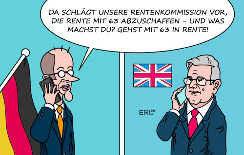 Cartoon: Rente mit 63 (medium) by Erl tagged politik,großbritannien,rücktritt,premierminister,keir,starmer,deutschland,rente,reform,kommission,vorschlag,abschaffung,mit,63,kanzler,merz,karikatur,erl,politik,großbritannien,rücktritt,premierminister,keir,starmer,deutschland,rente,reform,kommission,vorschlag,abschaffung,mit,63,kanzler,merz,karikatur,erl