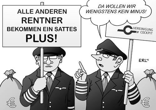 Cartoon: Rentner Piloten (medium) by Erl tagged rente,erhöhung,rentner,plus,alter,vorsorge,geld,finanzen,piloten,streig,lufthansa,übergang,minus,arm,reich,armut,reichtum