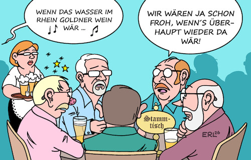 Cartoon: Rhein (medium) by Erl tagged politik,klima,klimawandel,erderwärmung,extremwetter,hitze,dürre,flüsse,austrocknung,pegelstand,rhein,niedrigwasser,wasser,karikatur,erl,politik,klima,klimawandel,erderwärmung,extremwetter,hitze,dürre,flüsse,austrocknung,pegelstand,rhein,niedrigwasser,wasser,karikatur,erl