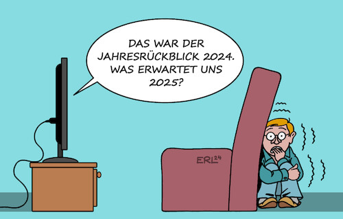 Cartoon: Rückblick und Ausblick (medium) by Erl tagged politik,jahreswechsel,2024,2025,jahresrückblick,gewalt,krieg,terror,klima,rückblick,ausblick,angst,karikatur,erl,politik,jahreswechsel,2024,2025,jahresrückblick,gewalt,krieg,terror,klima,rückblick,ausblick,angst,karikatur,erl