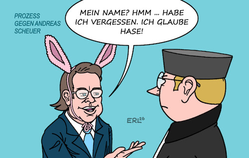 Cartoon: Scheuer (medium) by Erl tagged politik,ex,verkehrsminister,scheuer,pkw,maut,prozess,falschaussage,name,hase,richter,karikatur,erl,politik,ex,verkehrsminister,scheuer,pkw,maut,prozess,falschaussage,name,hase,richter,karikatur,erl