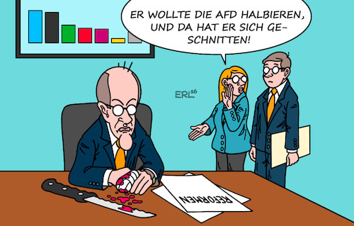 Cartoon: Schneidiger Kanzler (medium) by Erl tagged politik,kanzler,friedrich,merz,ziel,afd,halbieren,umfrage,stärkste,kraft,geschnitten,karikatur,erl,politik,kanzler,friedrich,merz,ziel,afd,halbieren,umfrage,stärkste,kraft,geschnitten,karikatur,erl