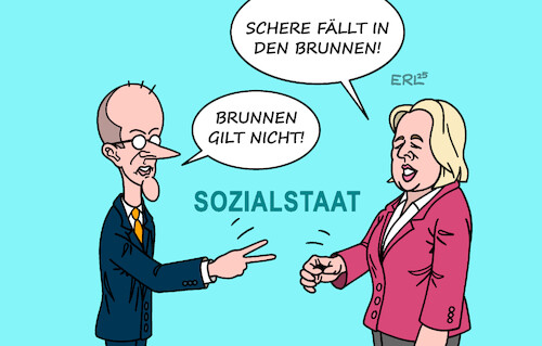 Cartoon: Schnick Schnack Schnuck (medium) by Erl tagged politik,bundeskanzler,merz,cdu,kürzung,soziales,arbeitsministerin,bas,spd,widerspruch,schere,brunnen,karikatur,erl,politik,bundeskanzler,merz,cdu,kürzung,soziales,arbeitsministerin,bas,spd,widerspruch,schere,brunnen,karikatur,erl