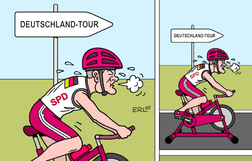 Cartoon: Scholz Deutschlandtour (medium) by Erl tagged politik,wahlkampf,spd,scholz,umfragetief,deutschland,tour,hometrainer,karikatur,erl,politik,wahlkampf,spd,scholz,umfragetief,deutschland,tour,hometrainer,karikatur,erl