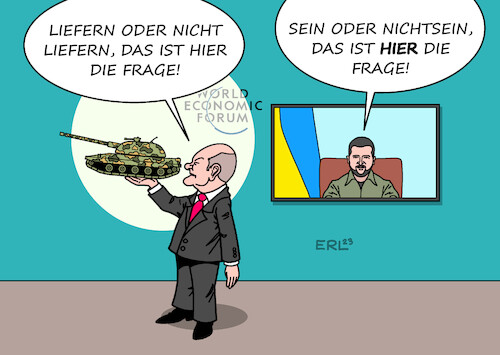 Cartoon: Scholz in Davos (medium) by Erl tagged politik,davos,weltwirtschaftsforum,world,economic,forum,rede,bundeskanzler,olaf,scholz,frage,panzerlieferung,kampfpanzer,leopard,ukraine,präsident,selenskyj,video,botschaft,bitte,sein,oder,nichtsein,krieg,angriff,überfall,russland,wladimir,putin,william,shakespeare,drama,hamlet,karikatur,erl,politik,davos,weltwirtschaftsforum,world,economic,forum,rede,bundeskanzler,olaf,scholz,frage,panzerlieferung,kampfpanzer,leopard,ukraine,präsident,selenskyj,video,botschaft,bitte,sein,oder,nichtsein,krieg,angriff,überfall,russland,wladimir,putin,william,shakespeare,drama,hamlet,karikatur,erl