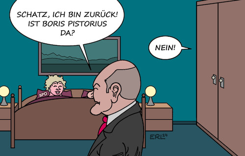 Cartoon: Scholz zurück (medium) by Erl tagged politik,ampel,aus,neuwahlen,spd,diskussion,kandidat,kanzler,scholz,pistorius,schlafzimmer,schrank,karikatur,erl,politik,ampel,aus,neuwahlen,spd,diskussion,kandidat,kanzler,scholz,pistorius,schlafzimmer,schrank,karikatur,erl