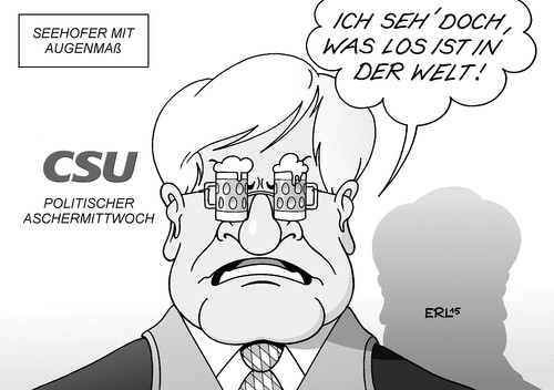 Cartoon: Seehofer mit Augenmaß (medium) by Erl tagged politischer,aschermittwoch,csu,spd,grüne,linke,fdp,bayern,bier,maß,augenmaß,rede,angriff,gegner,blickwinkel,blick,sehen,bierglas,seehofer