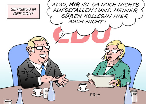 Cartoon: Sexismus (medium) by Erl tagged sexismus,cdu,partei,vorwurf,politikerin,politiker,kollegin,kollege,mann,frau,sexualität,würde,grenze,verletzung,worte,karikatur,erl,sexismus,cdu,partei,vorwurf,politikerin,politiker,kollegin,kollege,mann,frau,sex,sexualität,würde,grenze,verletzung,worte,karikatur,erl