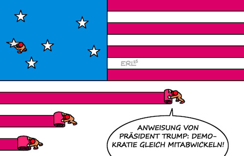Cartoon: Shutdown (medium) by Erl tagged politik,usa,haushalt,streit,shutdown,trump,entlassungen,staatsbedienstete,abwicklung,demokratie,karikatur,erl,politik,usa,haushalt,streit,shutdown,trump,entlassungen,staatsbedienstete,abwicklung,demokratie,karikatur,erl