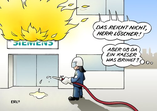 Cartoon: Siemens (medium) by Erl tagged siemens,vorstand,vorstandsvorsitzender,peter,löscher,entlassung,nachfolger,joe,kaeser,management,fehler,gewinnwarnung,feuerwehr,schlauch,feuer,brand,wasser,siemens,vorstand,vorstandsvorsitzender,peter,löscher,entlassung,nachfolger,joe,kaeser,management,fehler,gewinnwarnung,feuerwehr,schlauch,feuer,brand,wasser