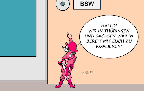 Cartoon: SPD BSW (medium) by Erl tagged politik,landtagswahl,wahl,thüringen,sachsen,brandenburg,vorsitzende,saskia,esken,möglichkeit,koalition,bsw,bündnis,sahra,wagenknecht,zwerg,zwerge,klingeln,haustür,karikatur,erl,politik,landtagswahl,wahl,thüringen,sachsen,brandenburg,vorsitzende,saskia,esken,möglichkeit,koalition,bsw,bündnis,sahra,wagenknecht,zwerg,zwerge,klingeln,haustür,karikatur,erl