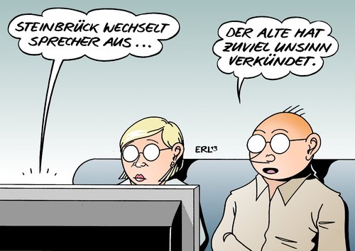 Cartoon: Steinbrück (medium) by Erl tagged steinbrück,spd,kanzlerkandidat,wahlkampf,kompetenzteam,team,sprecher,entlassung,austausch,steinbrück
