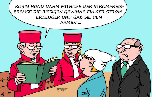 Cartoon: Strompreisbremse (medium) by Erl tagged politik,gaspreis,strompreis,stromerzeuger,gewinn,umverteilung,robin,hood,reich,arm,strompreisbremse,karlsruhe,karikatur,erl,politik,gaspreis,strompreis,stromerzeuger,gewinn,umverteilung,robin,hood,reich,arm,strompreisbremse,karlsruhe,karikatur,erl