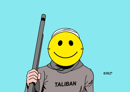 Cartoon: Taliban (medium) by Erl tagged politik,afghanistan,rückzug,nato,usa,deutschland,macht,taliban,mangel,geld,infrastruktur,hilfe,gespräche,angebot,zusage,menschenrechte,friede,freundlichkeit,smiley,maske,karikatur,erl,politik,afghanistan,rückzug,nato,usa,deutschland,macht,taliban,mangel,geld,infrastruktur,hilfe,gespräche,angebot,zusage,menschenrechte,friede,freundlichkeit,smiley,maske,karikatur,erl