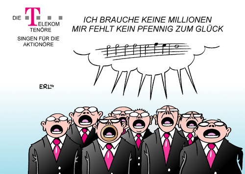 Cartoon: Telekom (medium) by Erl tagged telekom,aktie,flop,börse,anleger,klage,geld,finanzen,information,prospekt,aufklärung,beratung,altersgel,ersparnisse,chor,singen,tenor,tenöre,millionen,pfennig,glück,schlager,karikatur,erl,telekom,aktie,flop,anleger,klage,geld,finanzen,information,prospekt,aufklärung,beratung,altersgel,ersparnisse,chor,singen,tenor,tenöre,millionen,pfennig,glück,schlager