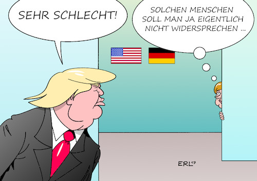 Cartoon: Trump Merkel (medium) by Erl tagged usa,präsident,donald,trump,vorwurf,deutschland,handelsüberschuss,exportüberschuss,handelsdefizit,exportdefizit,nato,beitragszahlung,rückstand,verteidigungsausgaben,rechtspopulismus,narzissmus,nationalismus,geisteszustand,widerspruch,gefahr,bundeskanzlerin,angela,merkel,karikatur,erl,usa,präsident,donald,trump,vorwurf,deutschland,handelsüberschuss,exportüberschuss,handelsdefizit,exportdefizit,nato,beitragszahlung,rückstand,verteidigungsausgaben,rechtspopulismus,narzissmus,nationalismus,geisteszustand,widerspruch,gefahr,bundeskanzlerin,angela,merkel,karikatur,erl