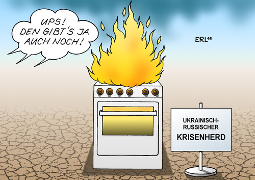 Cartoon: Ukraine (medium) by Erl tagged ukraine,russland,krise,konflikt,krieg,waffenruhe,bruch,ostukraine,kämpfe,gefechte,aufflammen,krisenherd,feuer,vergessen,erinnern,karikatur,erl,ukraine,russland,krise,konflikt,krieg,waffenruhe,bruch,ostukraine,kämpfe,gefechte,aufflammen,krisenherd,feuer,vergessen,erinnern