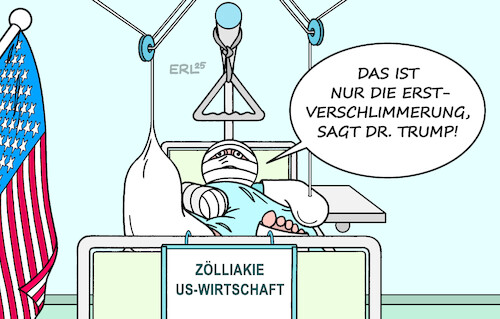 Cartoon: US-Wirtschaft (medium) by Erl tagged politik,usa,donald,trump,wirtschaft,zölle,handelskrieg,schaden,erstverschlimmerung,karikatur,erl,politik,usa,donald,trump,wirtschaft,zölle,handelskrieg,schaden,erstverschlimmerung,karikatur,erl