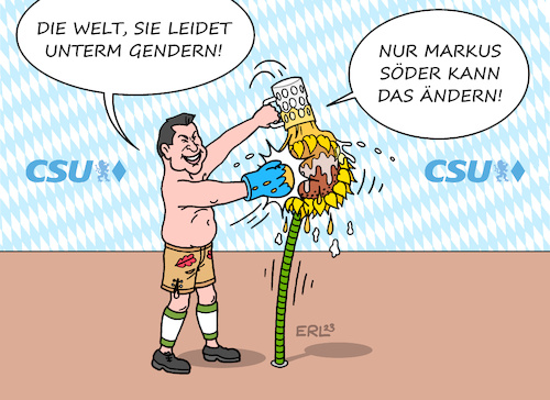 Cartoon: Verlängerter Fasching (medium) by Erl tagged politik,karneval,fastnacht,fasching,politischer,aschermittwoch,bier,maß,bayern,passau,csu,rede,ministerpräsident,markus,söder,hauptgegner,bündnis90,die,grünen,grüne,sonnenblume,gendern,karikatur,erl,politik,karneval,fastnacht,fasching,politischer,aschermittwoch,bier,maß,bayern,passau,csu,rede,ministerpräsident,markus,söder,hauptgegner,bündnis90,die,grünen,grüne,sonnenblume,gendern,karikatur,erl