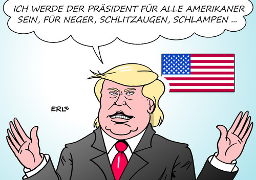 Cartoon: Versöhner Trump (medium) by Erl tagged usa,wahl,präsident,trump,wahlkampf,populismus,rassismus,sexismus,spaltung,rede,versöhnung,karikatur,erl,usa,wahl,präsident,trump,wahlkampf,populismus,rassismus,sexismus,spaltung,rede,versöhnung,karikatur,erl