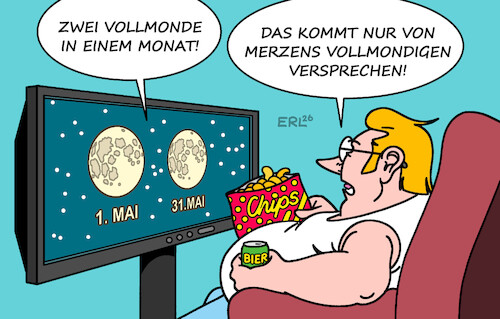 Cartoon: Vollmonde (medium) by Erl tagged politik,astronomie,vollmond,mai,zweimal,regierung,reformen,bundeskanzler,merz,versprechen,ankündigungen,vollmundig,enttäuschung,karikatur,erl,politik,astronomie,vollmond,mai,zweimal,regierung,reformen,bundeskanzler,merz,versprechen,ankündigungen,vollmundig,enttäuschung,karikatur,erl