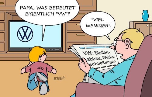 Cartoon: VW (medium) by Erl tagged politik,auto,automobilbau,volkswagen,vw,stellenabbau,werksschließungen,karikatur,erl,politik,auto,automobilbau,volkswagen,vw,stellenabbau,werksschließungen,karikatur,erl