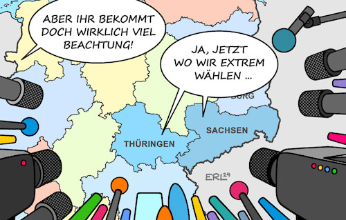 Cartoon: Wahlen in Ostdeutschland (medium) by Erl tagged politik,wahl,wahlen,landtagswahl,landtagswahlen,ostdeutschland,osten,brandenburg,sachsen,thüringen,afd,gesichert,rechtsextrem,bsw,populismus,begründung,mangelnde,wertschätzung,wahrnehmung,beobachtung,medien,aufmerksamkeit,karikatur,erl,politik,wahl,wahlen,landtagswahl,landtagswahlen,ostdeutschland,osten,brandenburg,sachsen,thüringen,afd,gesichert,rechtsextrem,bsw,populismus,begründung,mangelnde,wertschätzung,wahrnehmung,beobachtung,medien,aufmerksamkeit,karikatur,erl