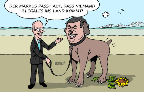 Cartoon: Wahlkampfhilfe (medium) by Erl tagged politik,neuwahlen,wahlkampf,union,cdu,csu,migration,illegale,merz,wachhund,söder,grüne,karikatur,erl,politik,neuwahlen,wahlkampf,union,cdu,csu,migration,illegale,merz,wachhund,söder,grüne,karikatur,erl