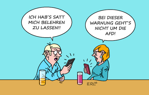 Cartoon: Warntag (medium) by Erl tagged politik,warntag,test,alarm,sirene,handy,warnung,afd,gefühl,belehrung,ost,west,karikatur,erl,politik,warntag,test,alarm,sirene,handy,warnung,afd,gefühl,belehrung,ost,west,karikatur,erl
