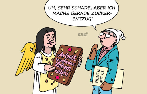Cartoon: Weihnachtsbäckerin Reiche (medium) by Erl tagged politik,wirtschaftsministerin,reiche,mehr,arbeit,michel,rente,mit,63,lebkuchen,zucker,entzug,karikatur,erl,politik,wirtschaftsministerin,reiche,mehr,arbeit,michel,rente,mit,63,lebkuchen,zucker,entzug,karikatur,erl