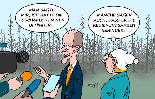 Cartoon: Wieder da (medium) by Erl tagged politik,waldbrand,nrw,hürtgenwald,kanzler,merz,urlaub,diskussion,eignung,regierungsamt,ablösung,michel,karikatur,erl,politik,waldbrand,nrw,hürtgenwald,kanzler,merz,urlaub,diskussion,eignung,regierungsamt,ablösung,michel,karikatur,erl