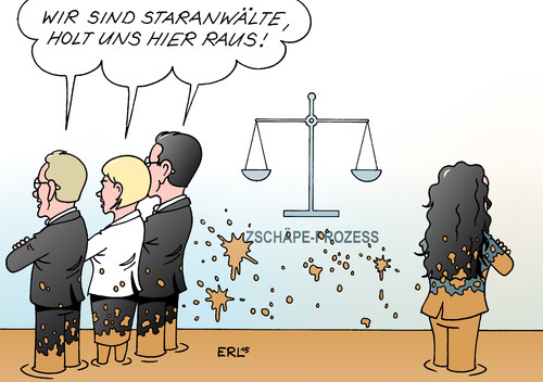 Cartoon: Zschäpe-Anwälte (medium) by Erl tagged beate,zschäpe,prozess,nsu,morde,rechtsextremismus,rechtsterrorismus,anwalt,verteidiger,pflichtverteidiger,mandat,entbindung,gericht,recht,karikatur,erl,beate,zschäpe,prozess,nsu,morde,rechtsextremismus,rechtsterrorismus,anwalt,verteidiger,pflichtverteidiger,mandat,entbindung,gericht,recht