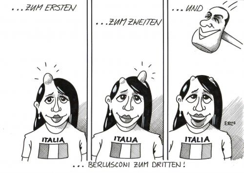Cartoon: zum dritten! (medium) by Erl tagged italien,berlusconi,wahl,,italien,silvio berlusconi,wahl,wiederwahl,dritte,amtszeit,schlecht,hammer,beule,schmerz,silvio,berlusconi