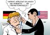 Cartoon: Merkel Obama (small) by Erl tagged merkel,besuch,obama,deutschland,usa,verleihung,medaille,freiheitsmedaille,libyen,einsatz,un,nato,enthaltung