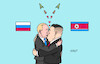 Cartoon: Putin und Kim (small) by Erl tagged politik,krieg,angriff,überfall,russland,ukraine,wladimir,putin,unterstützung,nordkorea,diktator,kim,jong,un,besuch,treffen,bruderkuss,kuss,rakete,raketen,waffen,karikatur,erl