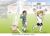 Cartoon: Treffer (small) by Erl tagged g20 gipfel wirtschaft finanzen sparen schulden strategie merkel obama fußball tor wembley latte deutschland england treffer anerkennung