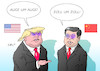 Cartoon: USA China (small) by Erl tagged politik,usa,präsident,donald,trump,wirtschaft,wirtschaftspolitik,nationalismus,abschottung,strafzölle,zölle,zoll,zollschranke,handel,welthandel,freihandel,einschränkung,gefährdung,egoismus,america,first,handelskrieg,reaktion,china,vergeltung,rache,auge,zahn,geld,finanzen,karikatur,erl