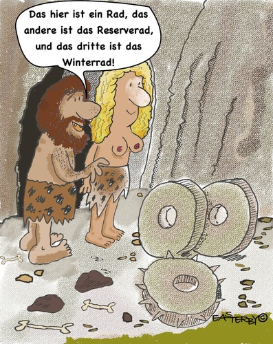 Cartoon: GERMAN WHEELS (medium) by EASTERBY tagged stoneage,inventios