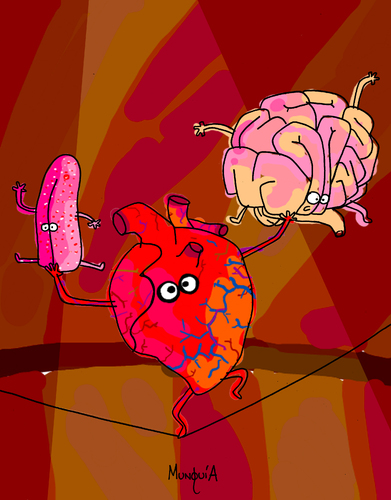 Cartoon: balance (medium) by Munguia tagged balance,heart,tongue,brain