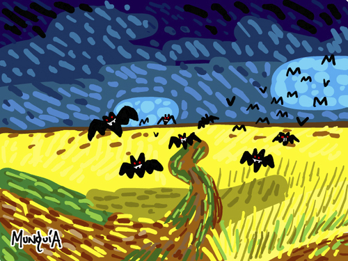 Cartoon: Bats (medium) by Munguia tagged gogh,van,version,parody,vampires,bats,crows,with,wheatfield