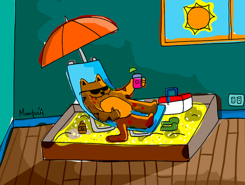 Cartoon: beach time (medium) by Munguia tagged cat,sandbox,liter,kitty,beach,hollyday,sun