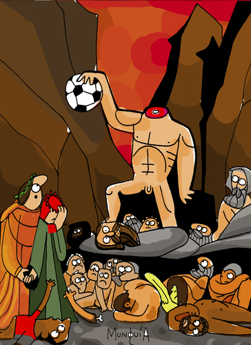 Cartoon: Dont loose your head (medium) by Munguia tagged dante,and,virgil,virgilio,divine,comedy,paradise,purgatory,gustave,dore,soccer,ball,hell,headless,head,severed,pain