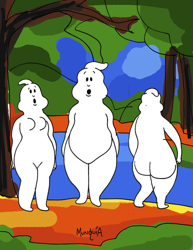Cartoon: ghosts (medium) by Munguia tagged kazimir,malevich,three,nude,figures,white,shapes,ghostbusters,ghosts